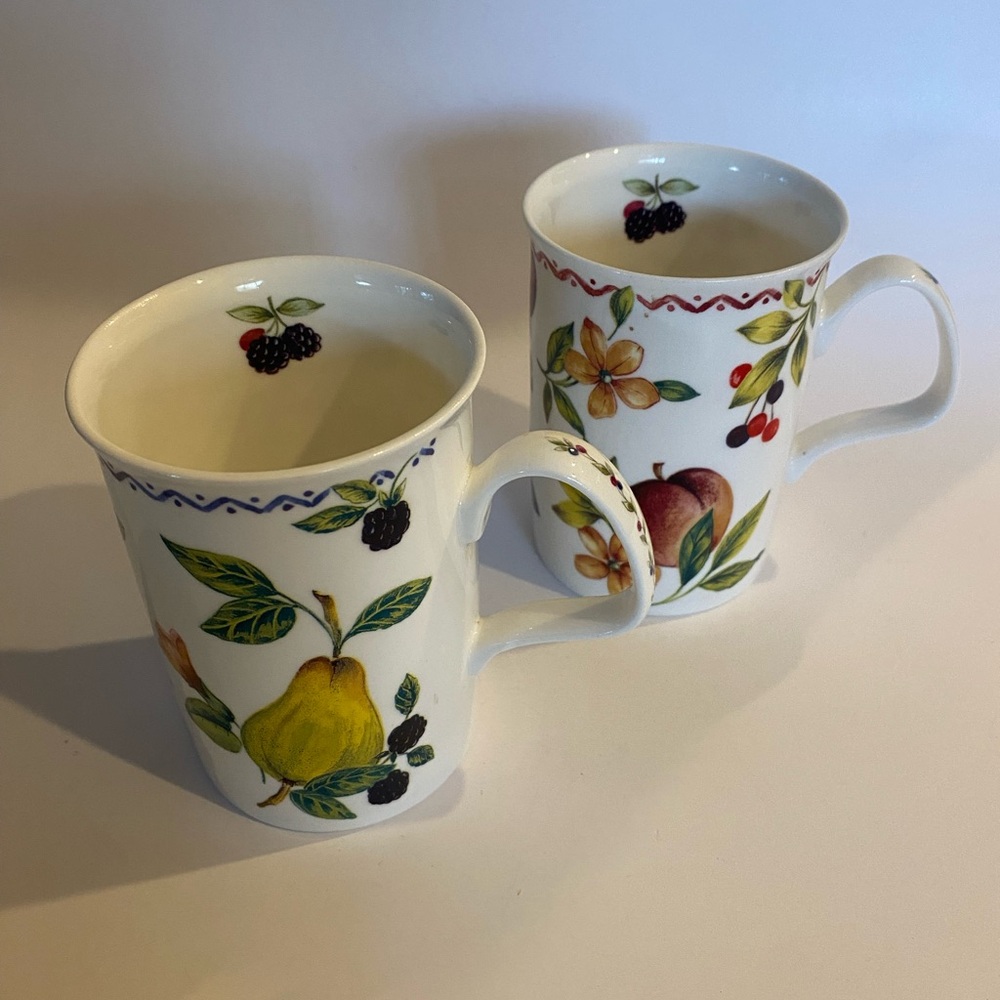 Vintage Roy Kirkham Autumn Fruits Fine Bone China Mugs Set of 2 Made in England